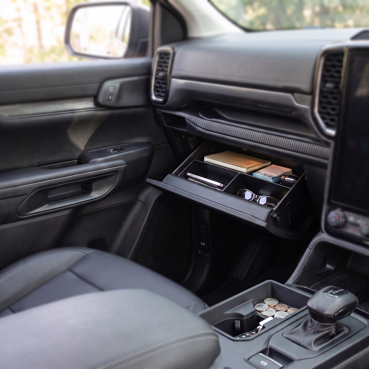 Ute cabin interior fitted with storage organisers