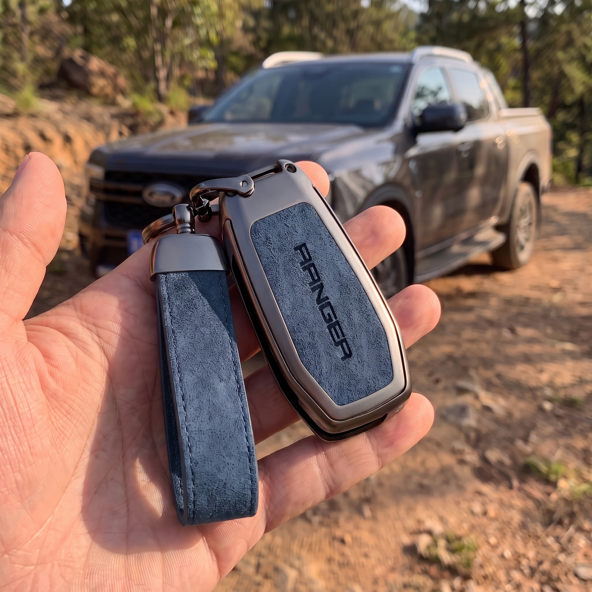Ford Ranger Leather Key Case - gun blue lifestyle