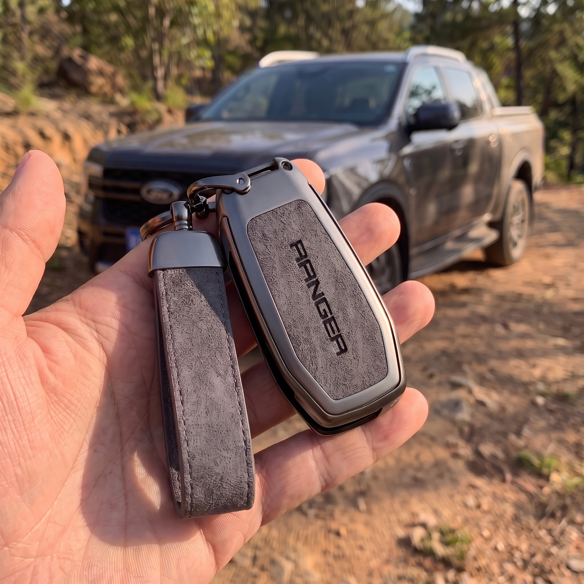 Ford Ranger Leather Key Case - gun gray lifestyle