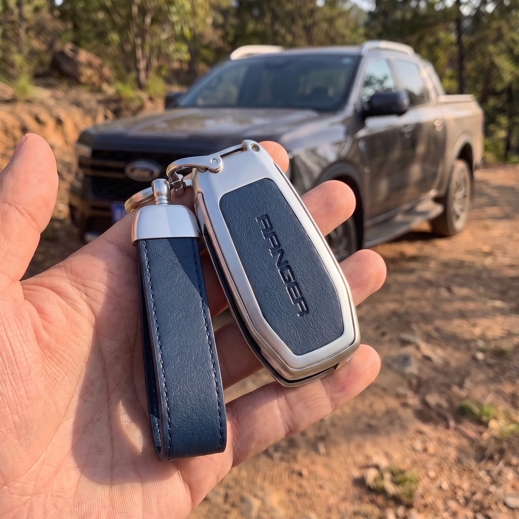 Ford Ranger Leather Key Case - silver blue lifestyle