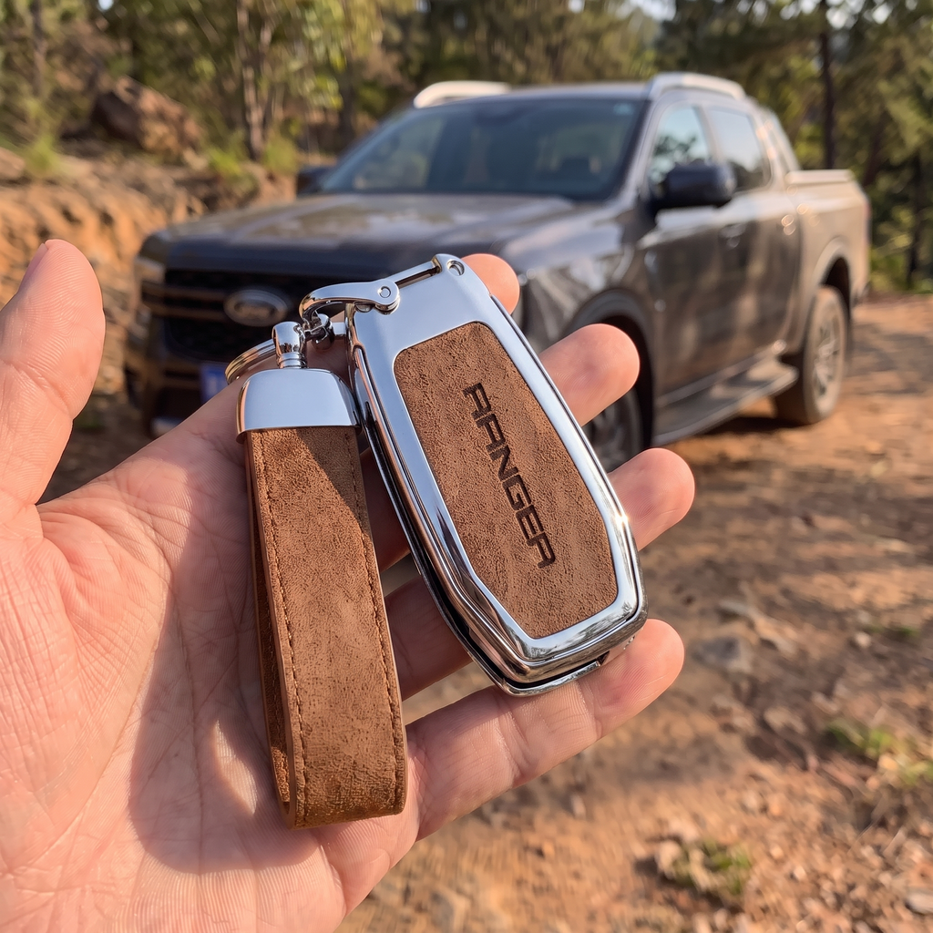 Ford Ranger Leather Key Case - silver brown lifestyle